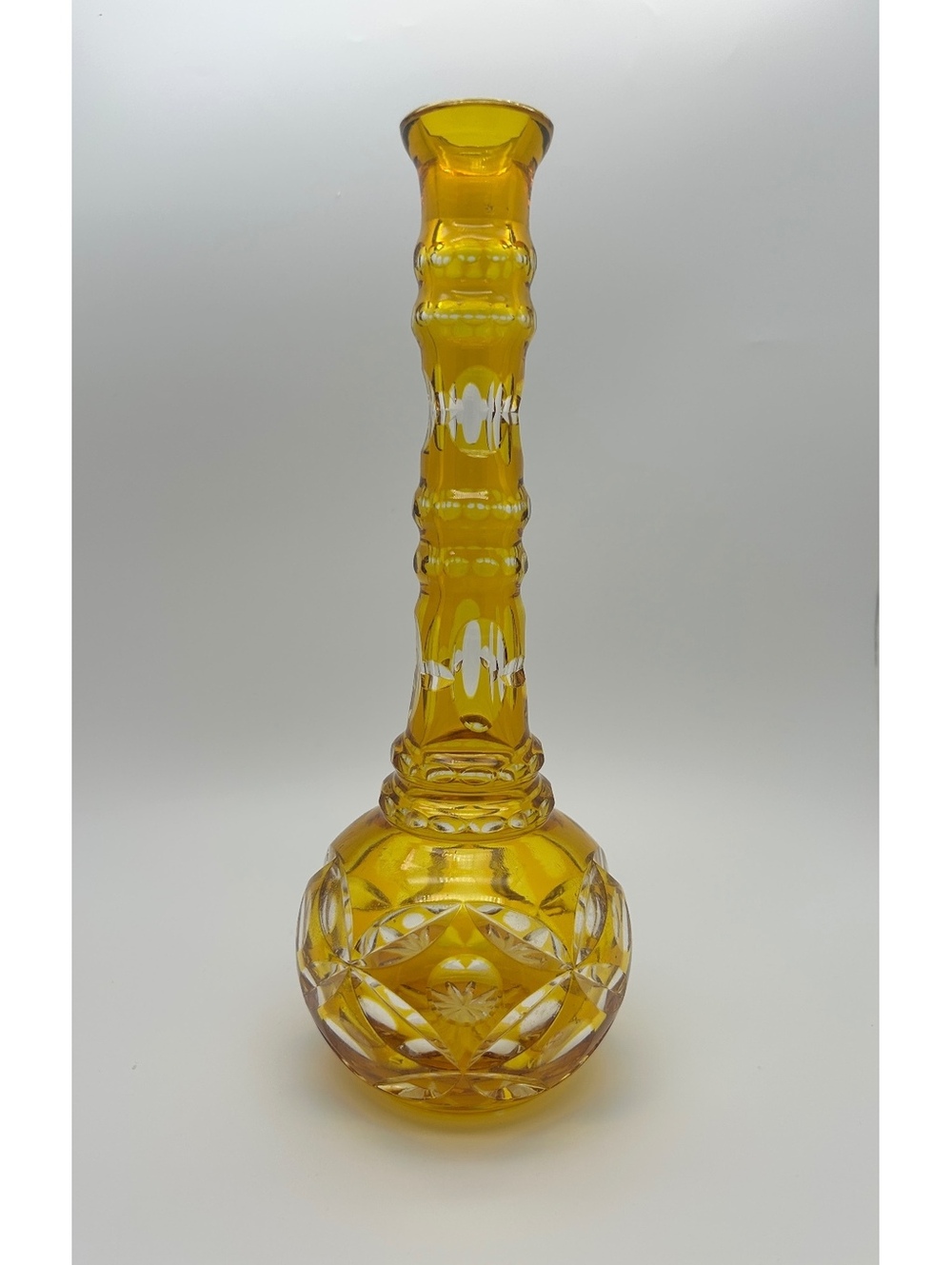 Vintage Bohemian Yellow Crystal Cut-to-Clear Decanter